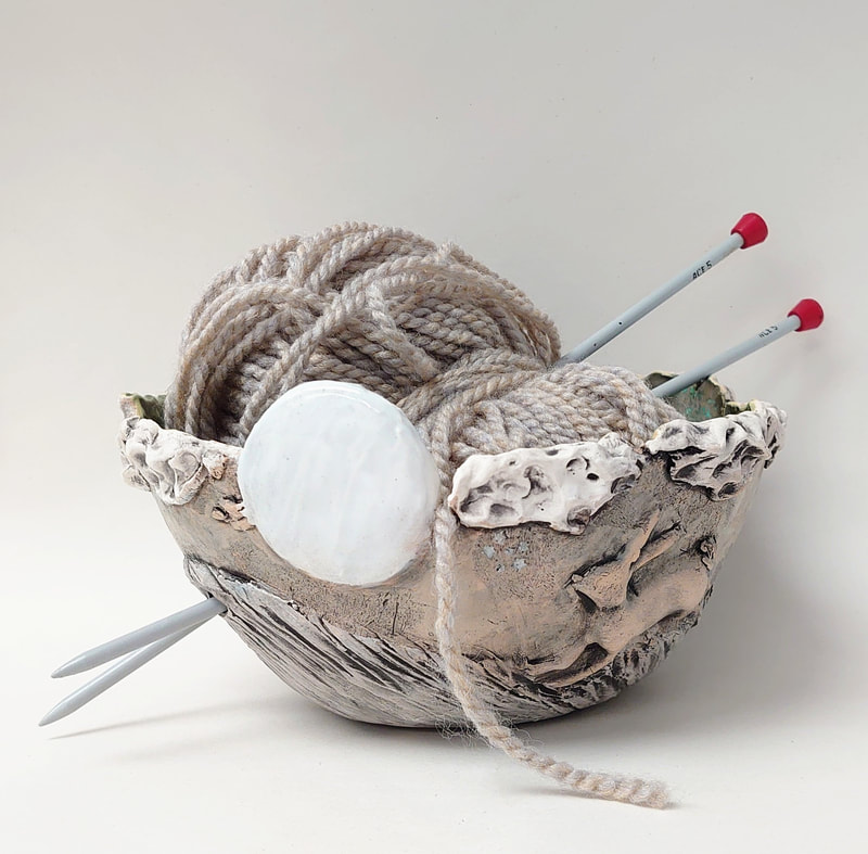 yarn basket made from ceramic clay 